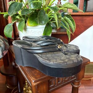 Coach Franki Platform Sandals Leather Canvas Monogram Vintage Womens 9 US